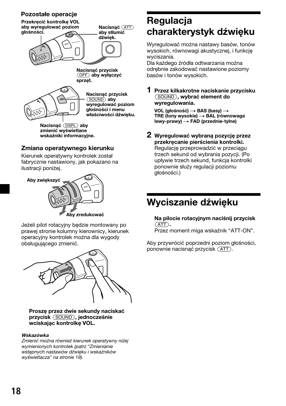 18 regulacja charakterystyk dźwięku, Wyciszanie dźwięku | Sony XR-C33R User Manual | Page 70 / 132