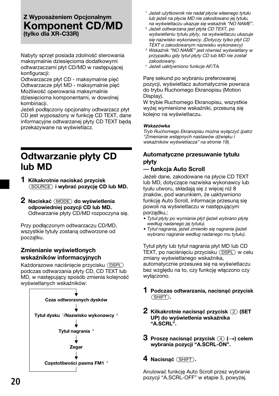 Komponent cd/md, Odtwarzanie płyty cd lub md | Sony XR-C33R User Manual | Page 72 / 132