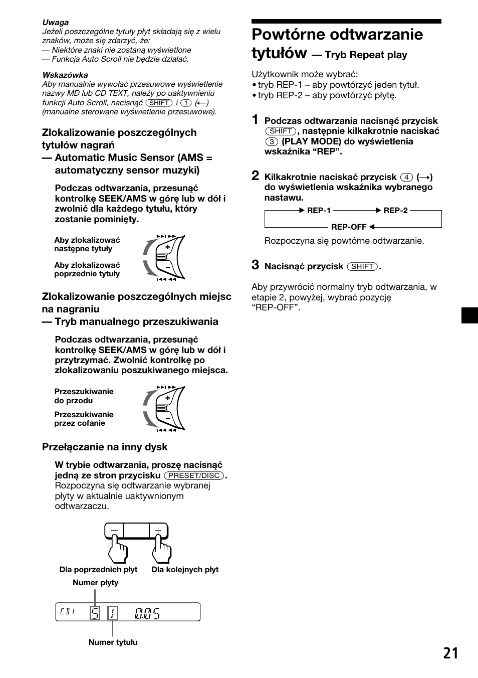 Powtórne odtwarzanie tytułów | Sony XR-C33R User Manual | Page 73 / 132