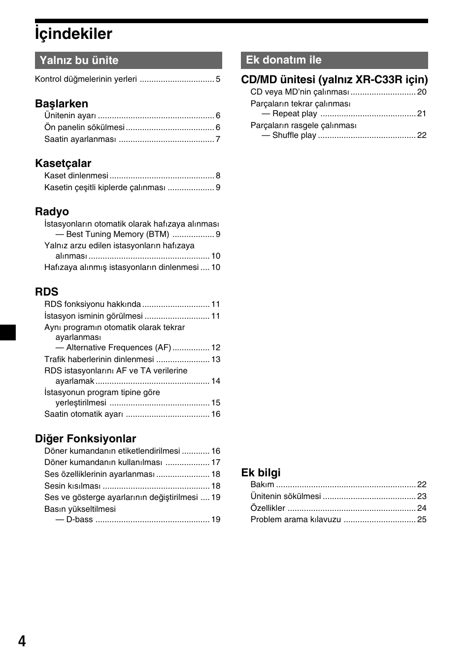 4içindekiler | Sony XR-C33R User Manual | Page 82 / 132