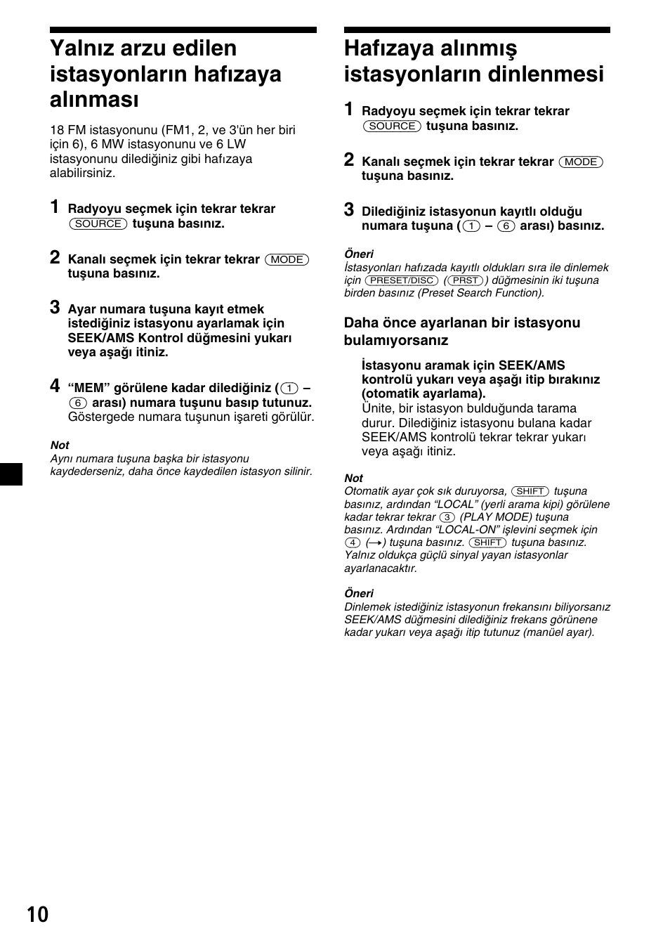 Hafızaya alınmış istasyonların dinlenmesi | Sony XR-C33R User Manual | Page 88 / 132