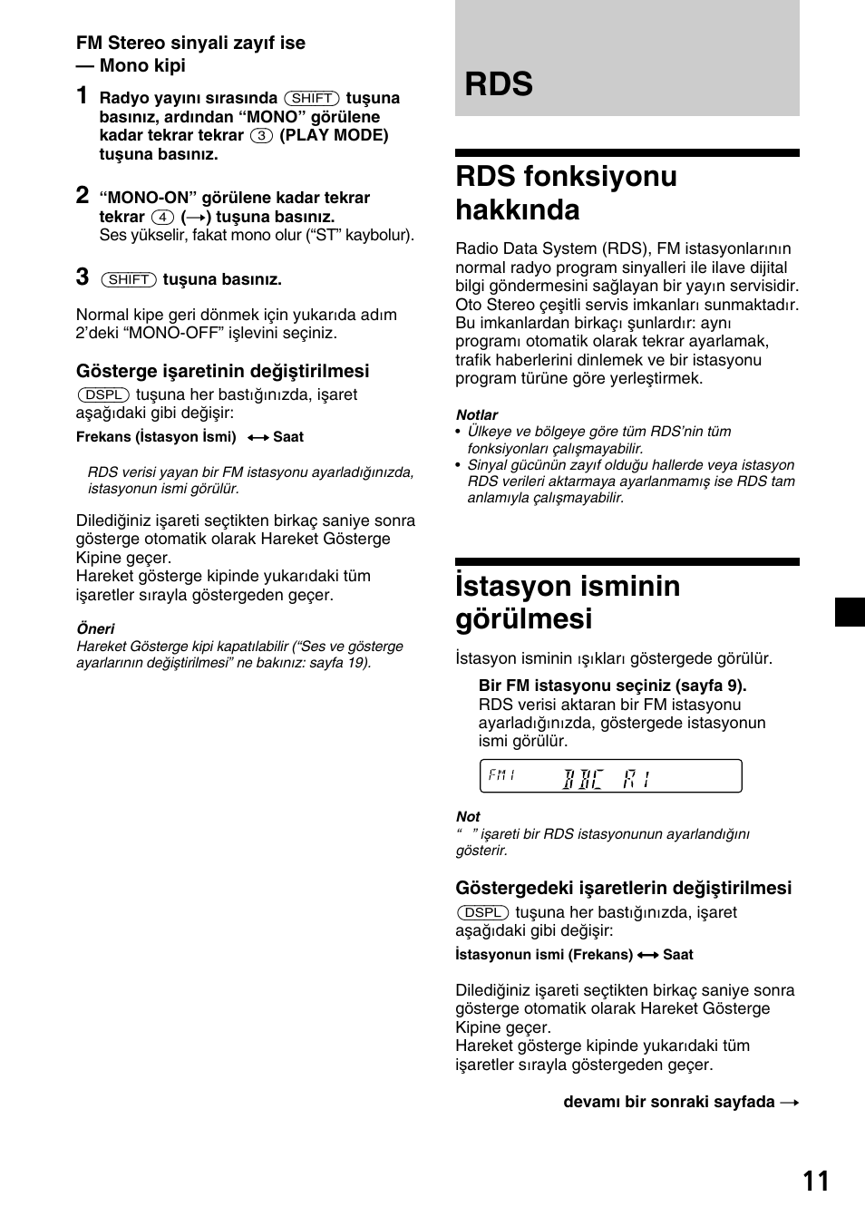 Rds fonksiyonu hakkında, Istasyon isminin görülmesi | Sony XR-C33R User Manual | Page 89 / 132