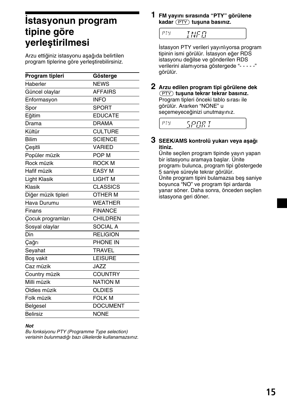 Istasyonun program tipine göre yerleştirilmesi | Sony XR-C33R User Manual | Page 93 / 132