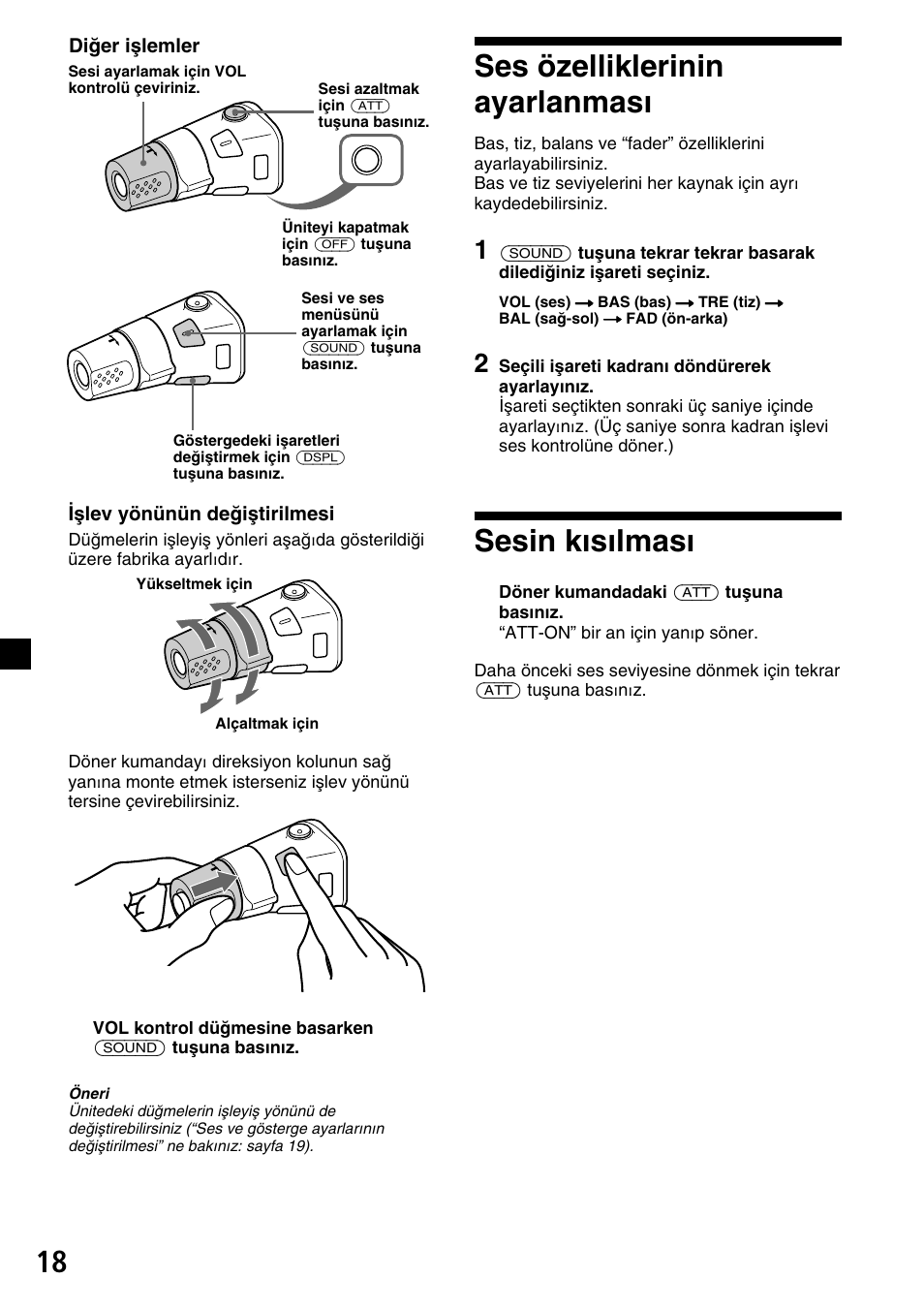 18 ses özelliklerinin ayarlanması, Sesin kısılması | Sony XR-C33R User Manual | Page 96 / 132