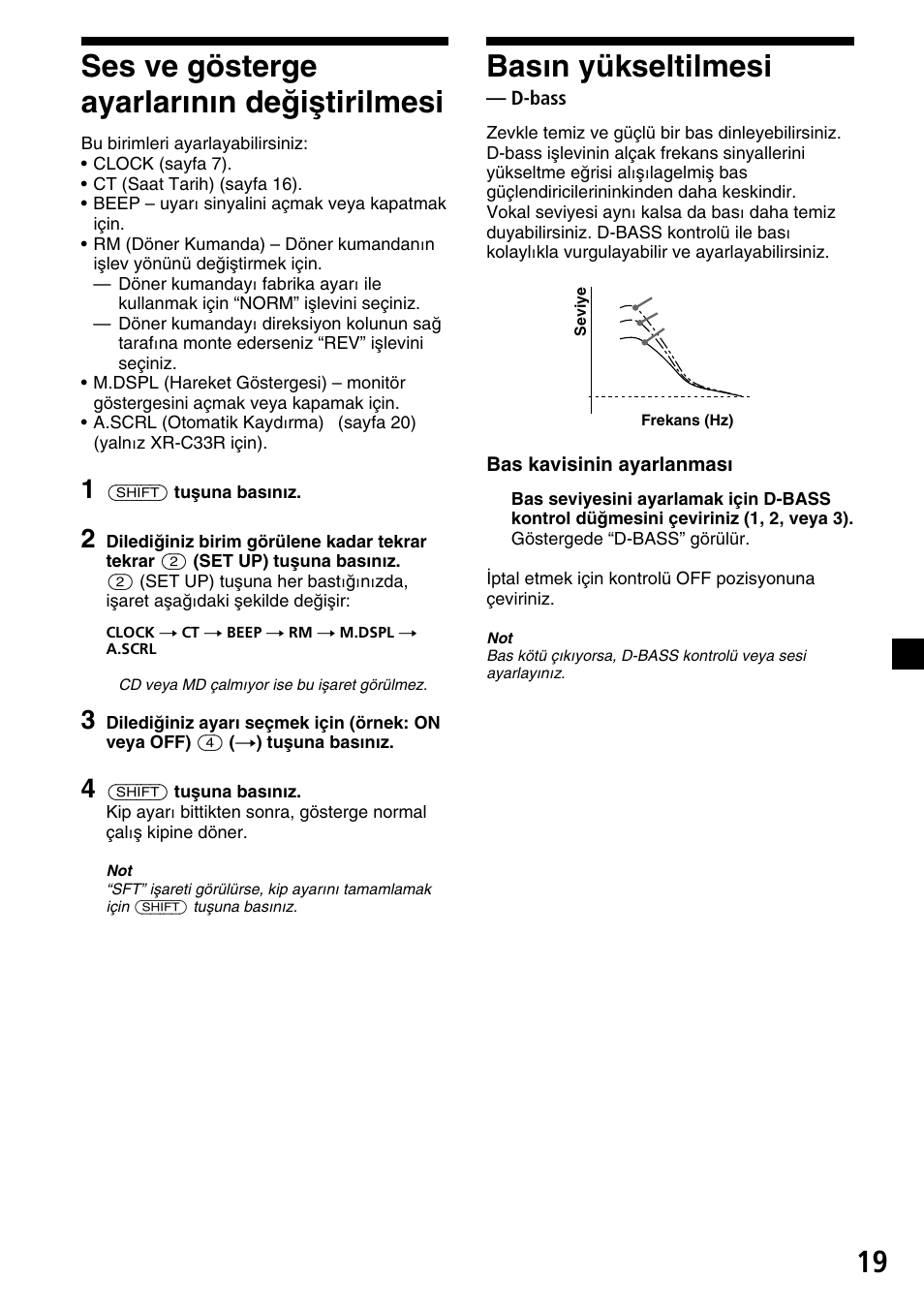 19 ses ve gösterge ayarlarının değiştirilmesi, Basın yükseltilmesi | Sony XR-C33R User Manual | Page 97 / 132