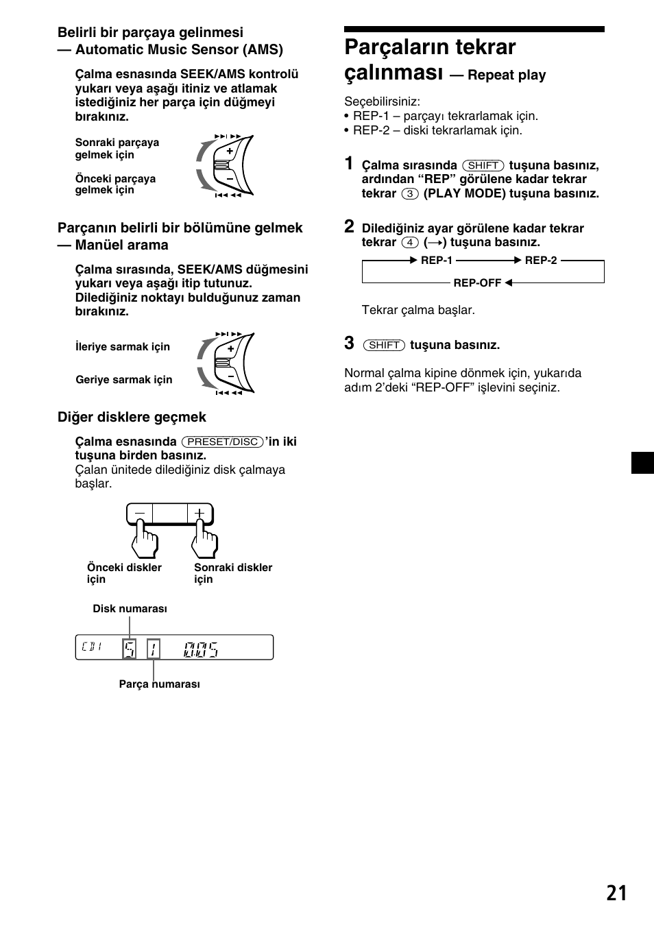 Parçaların tekrar çalınması | Sony XR-C33R User Manual | Page 99 / 132
