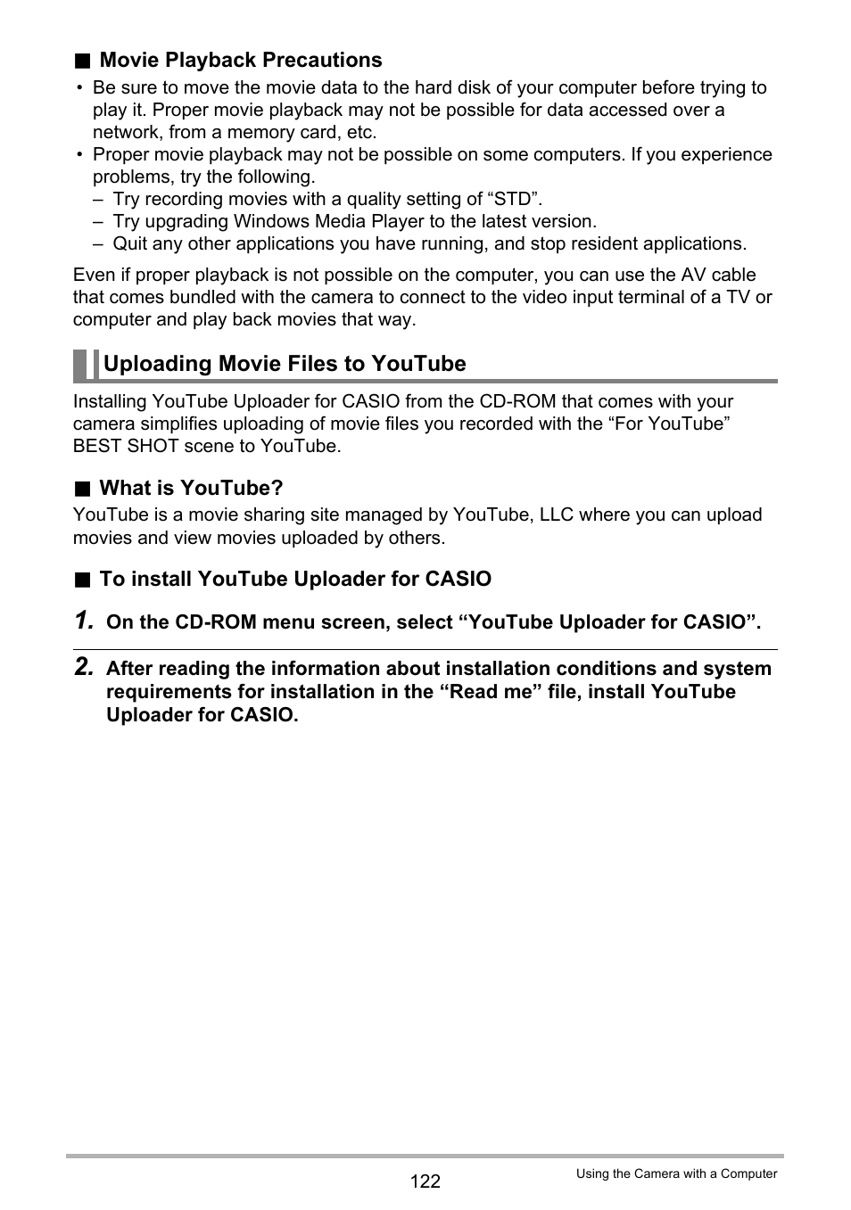 Uploading movie files to youtube | Casio EX-Z2300 User Manual | Page 122 / 191