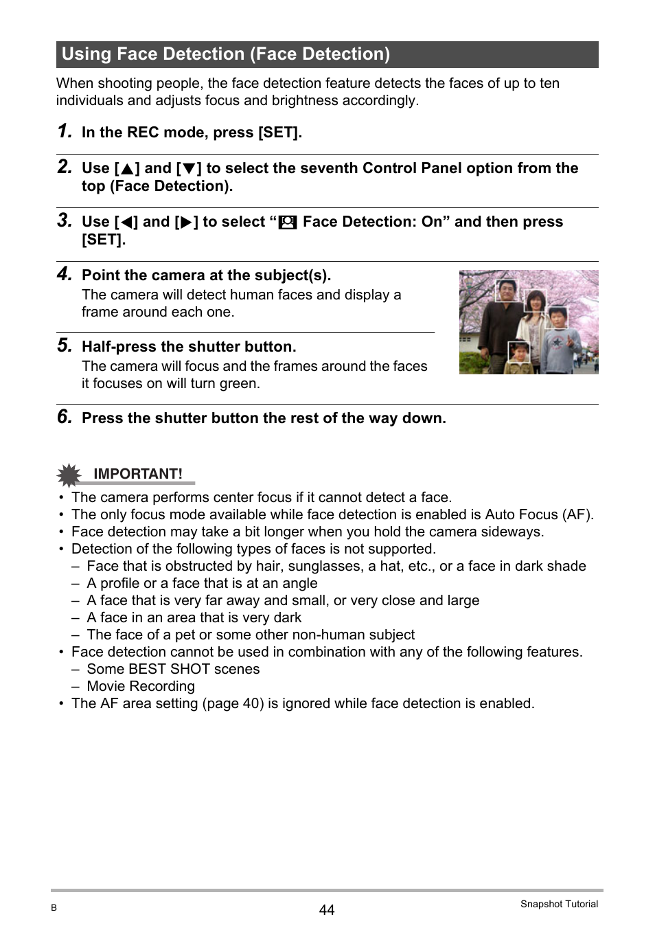 Using face detection (face detection) | Casio EX-Z2300 User Manual | Page 44 / 191