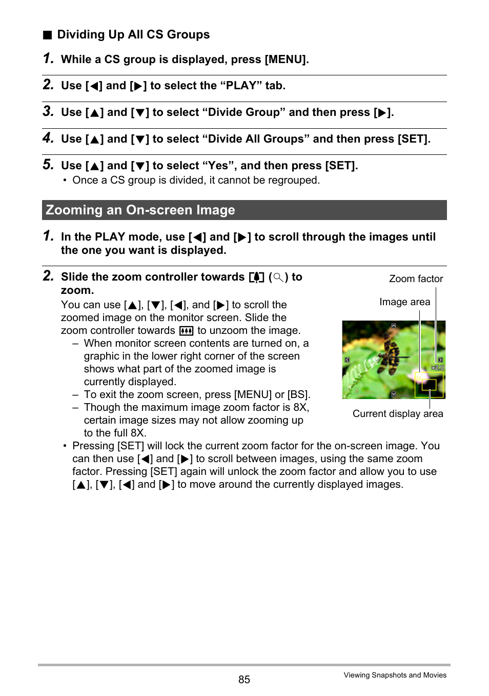 Zooming an on-screen image, Age 85) | Casio EX-Z2300 User Manual | Page 85 / 191