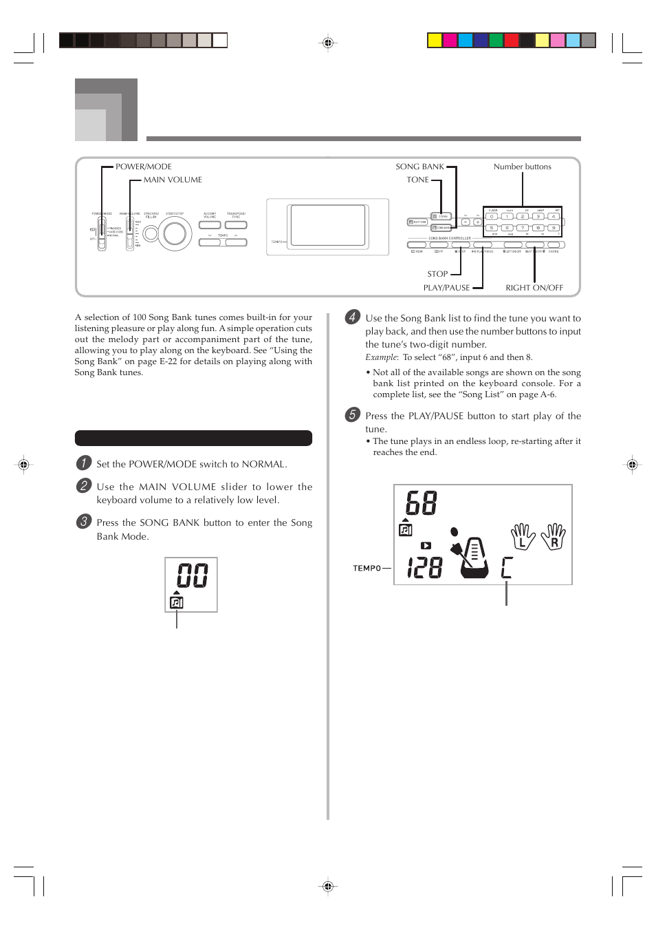 Song bank quick reference, Playing back a song bank tune | Casio CTK1100ES1A User Manual | Page 12 / 44