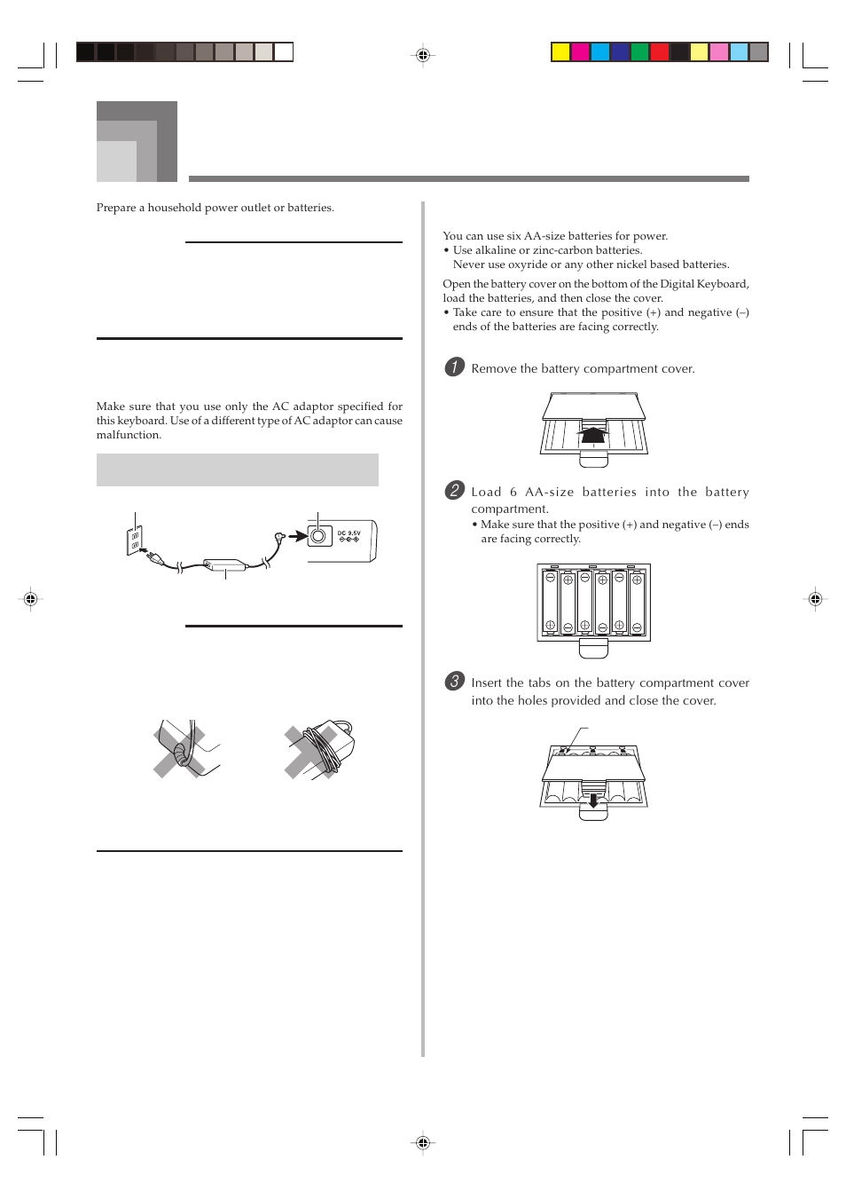 Power supply, Using a household power outlet, Using batteries | Casio CTK1100ES1A User Manual | Page 14 / 44