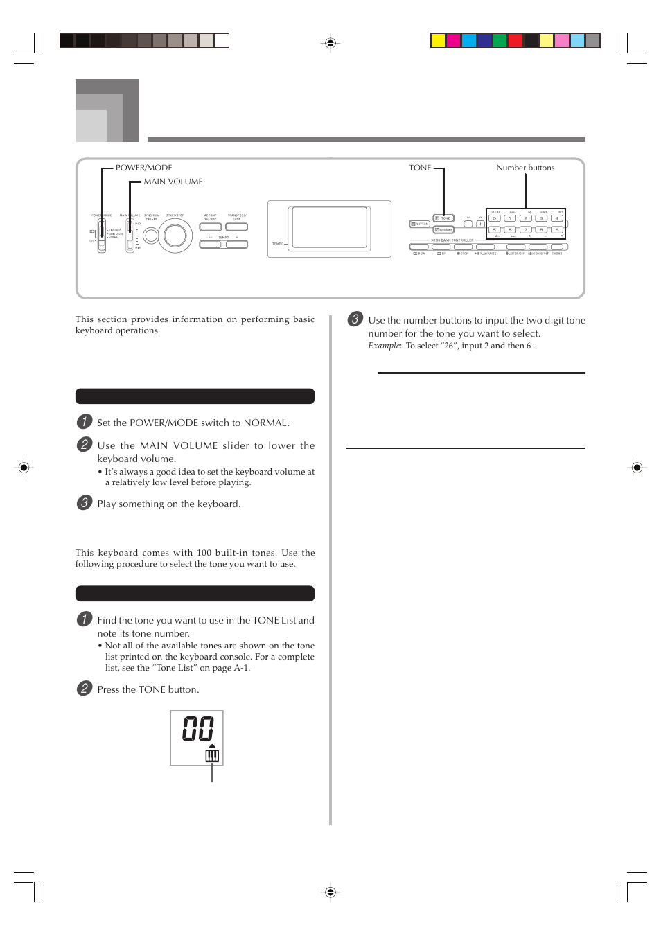 Basic operations, Playing the keyboard, Selecting a tone | Casio CTK1100ES1A User Manual | Page 17 / 44