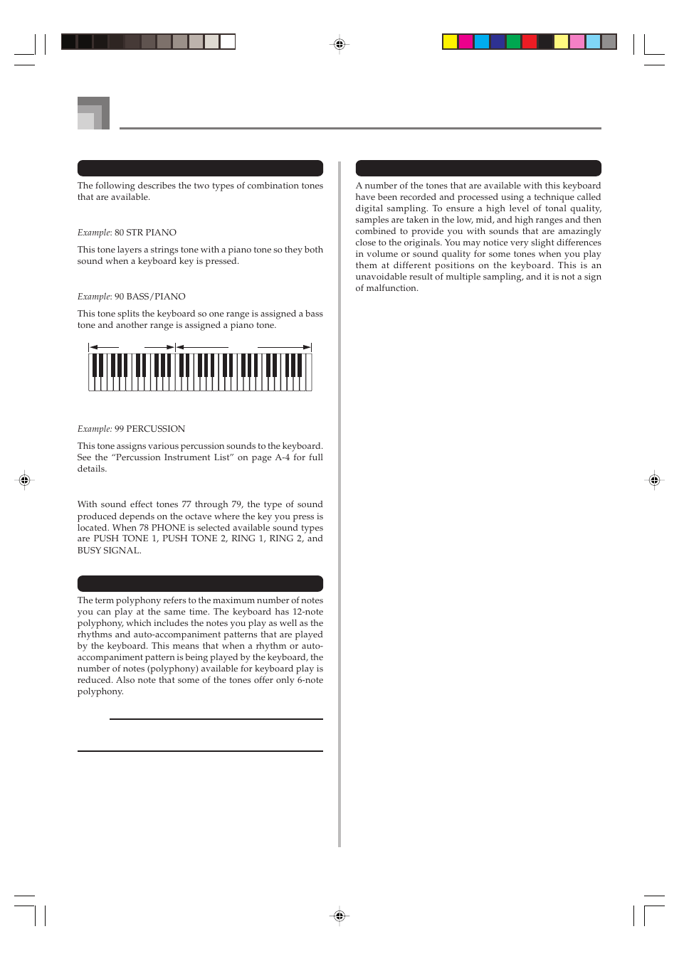 Combination tones, Polyphony, Digital sampling | E-16 basic operations | Casio CTK1100ES1A User Manual | Page 18 / 44