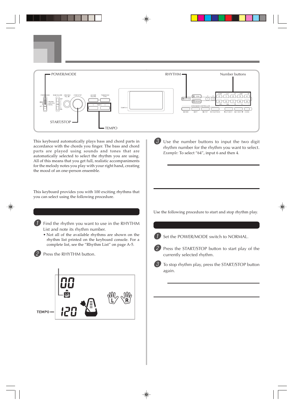 Auto accompaniment, Selecting a rhythm, Playing a rhythm | Casio CTK1100ES1A User Manual | Page 19 / 44