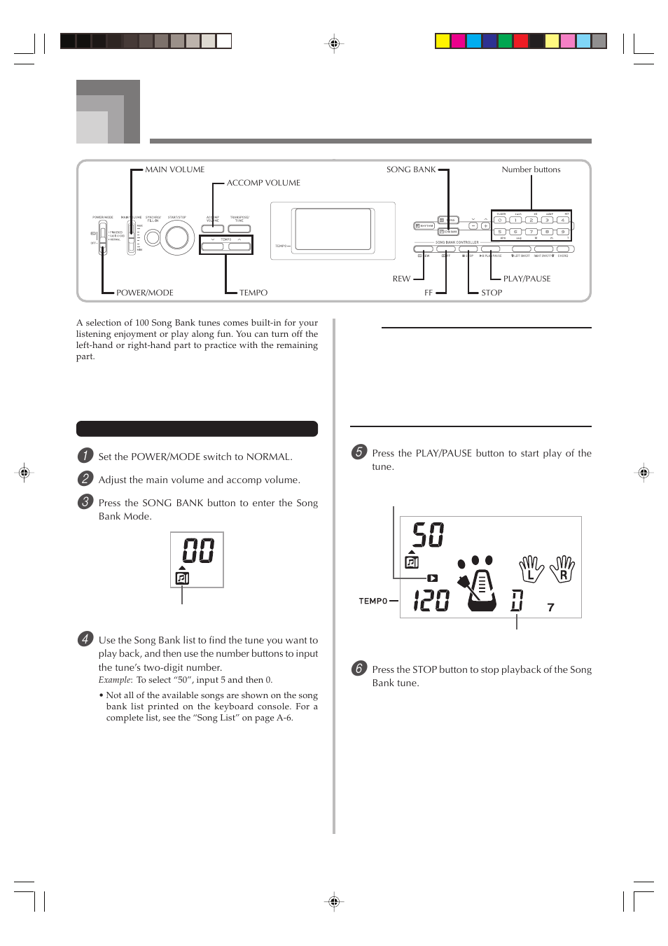 Using the song bank, Playing back a song bank tune | Casio CTK1100ES1A User Manual | Page 24 / 44