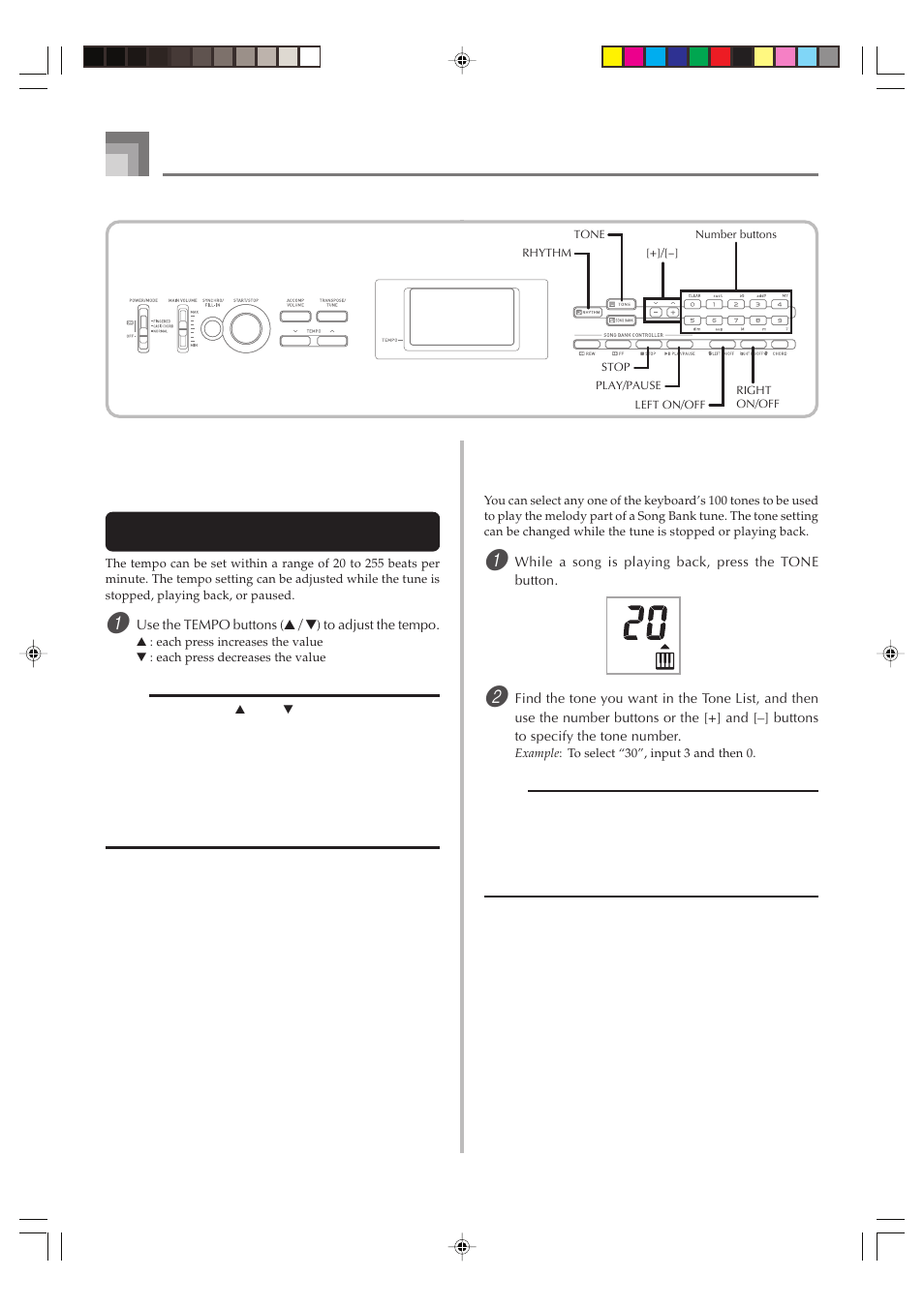 Adjusting the tempo of a song bank tune, Changing the tone of a song bank tune’s melody | Casio CTK1100ES1A User Manual | Page 26 / 44