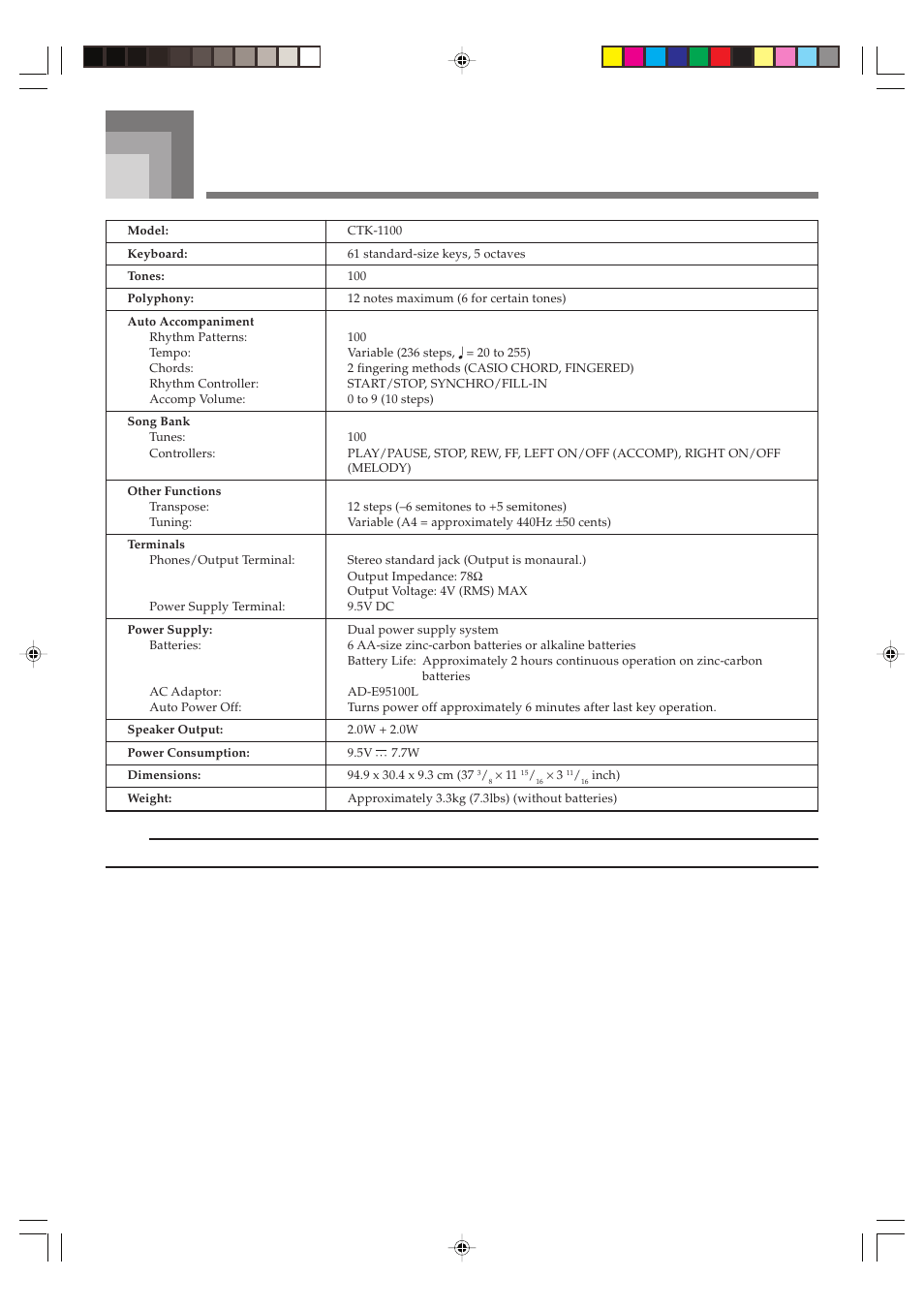 Specifications, E-34 | Casio CTK1100ES1A User Manual | Page 36 / 44