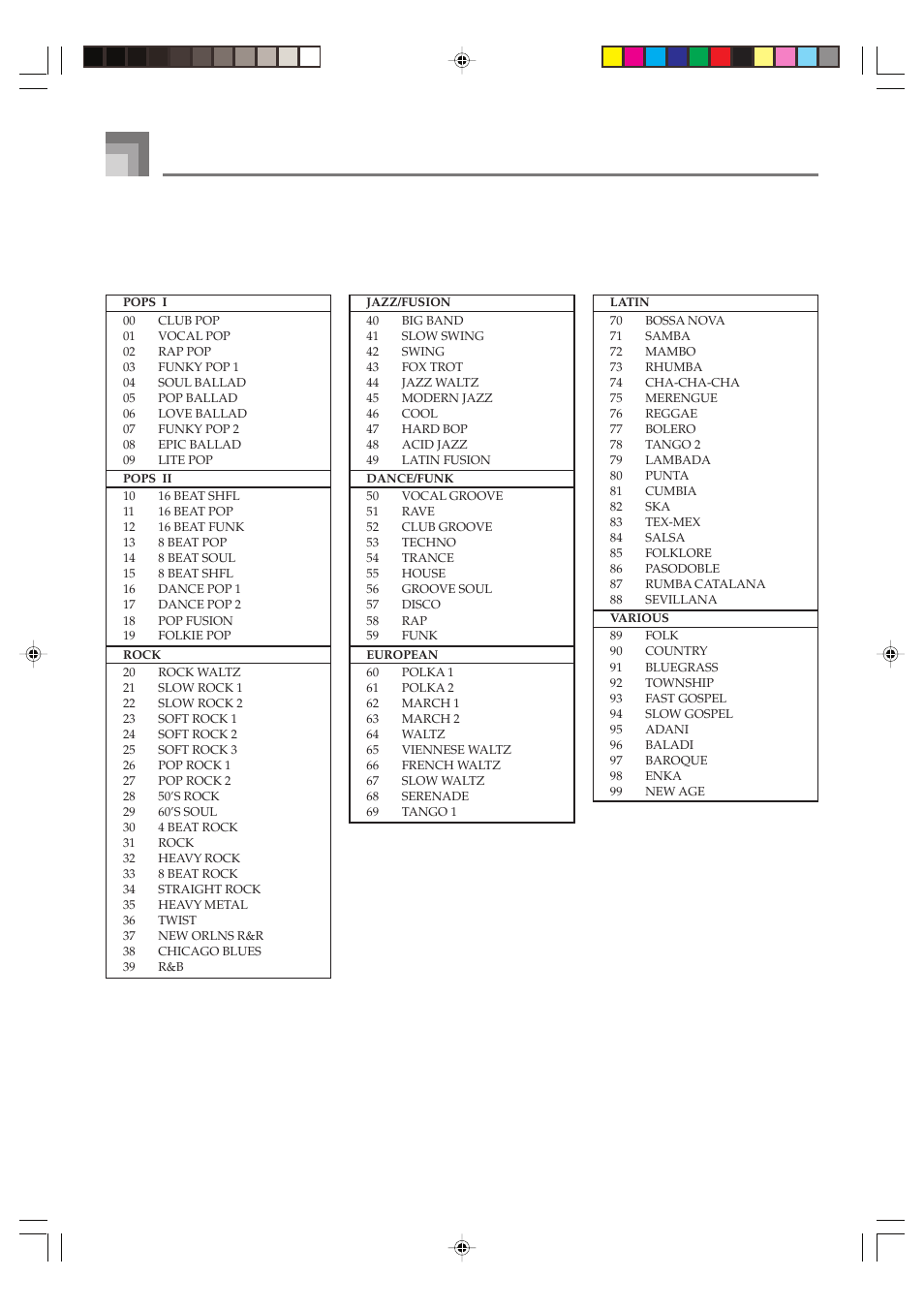 Rhythm list lista de ritmos, Appendix/apéndice | Casio CTK1100ES1A User Manual | Page 42 / 44