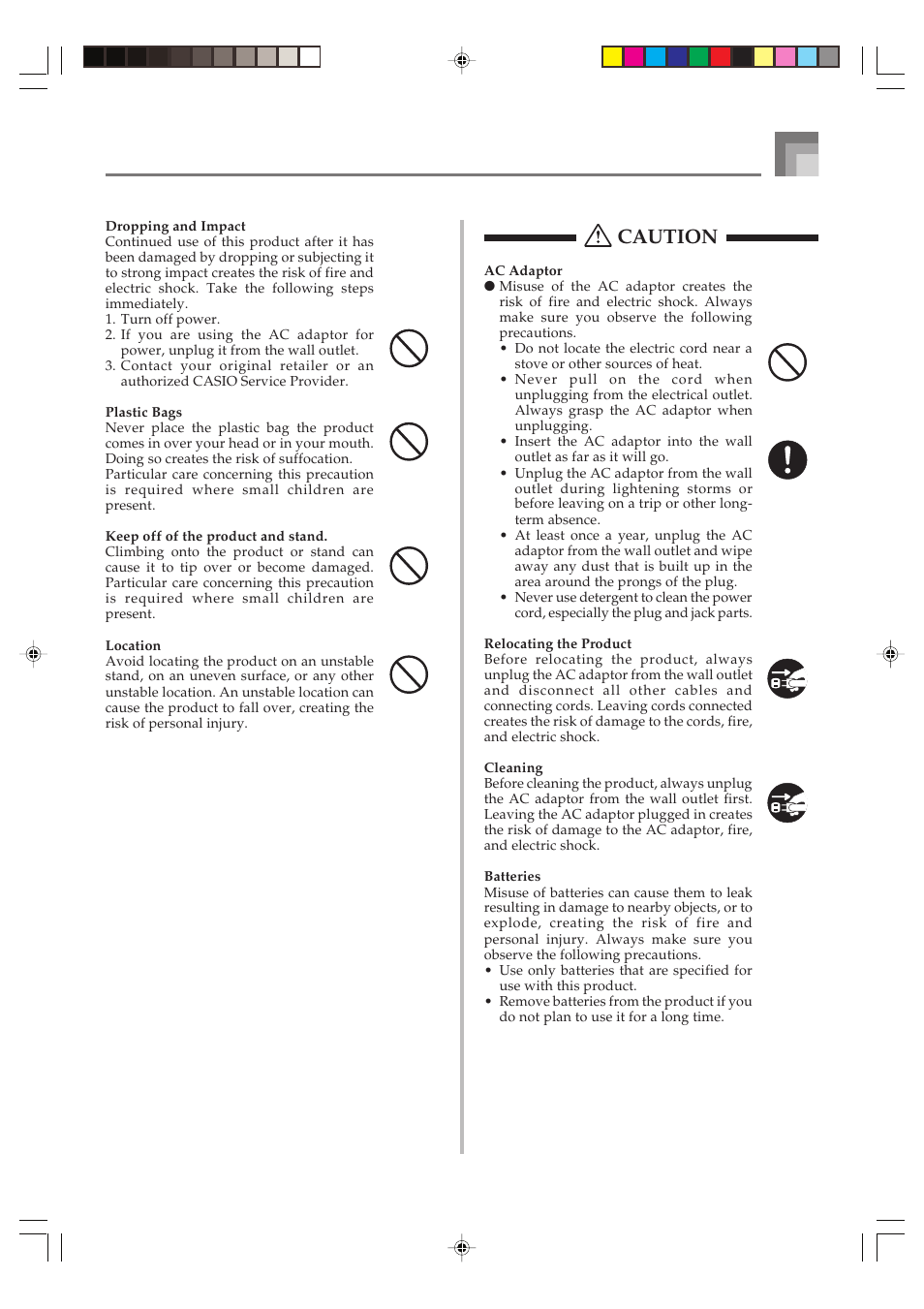 Caution | Casio CTK1100ES1A User Manual | Page 5 / 44