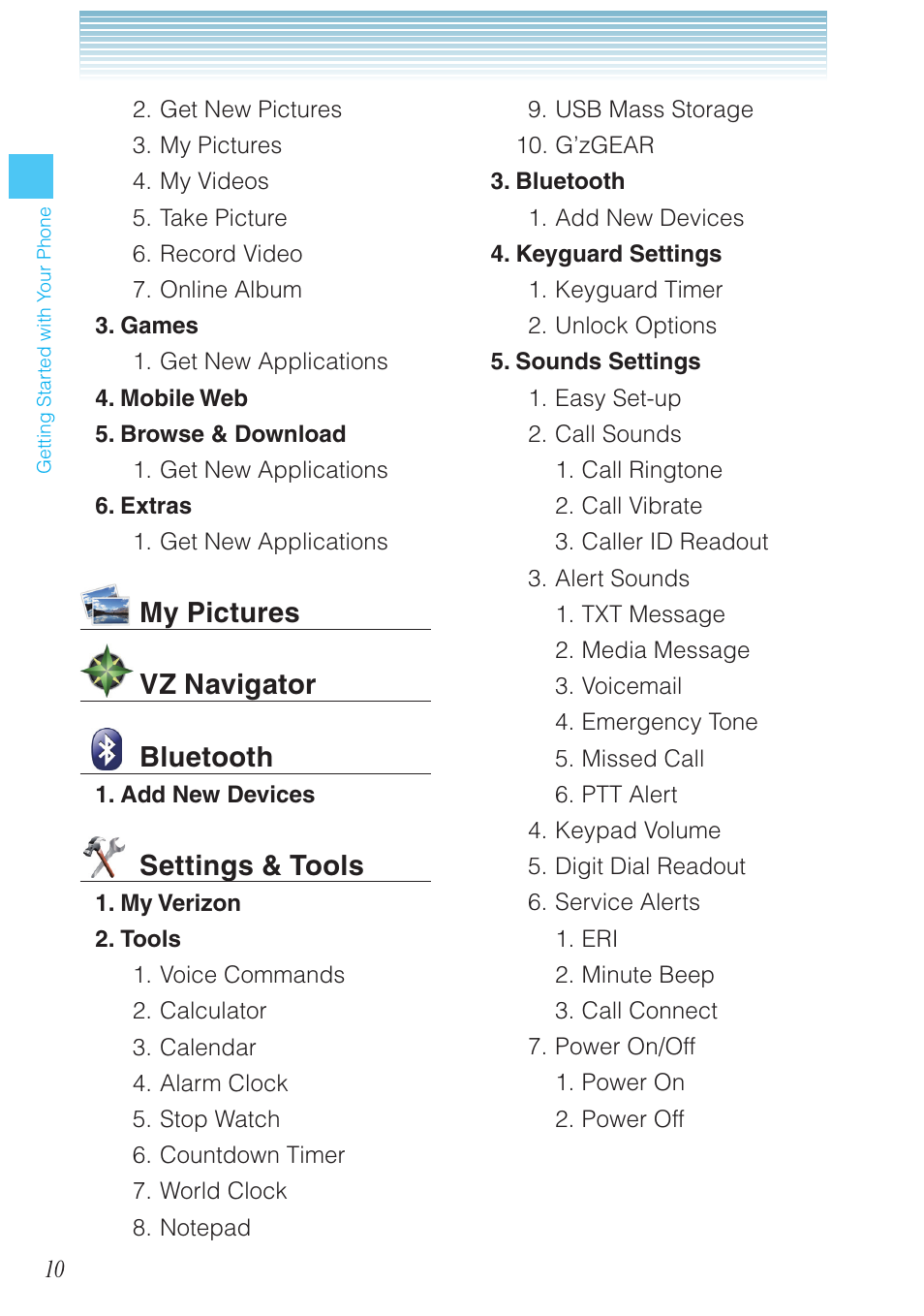 My pictures vz navigator bluetooth, Settings & tools | Casio G'zOne Rock User Manual | Page 11 / 201