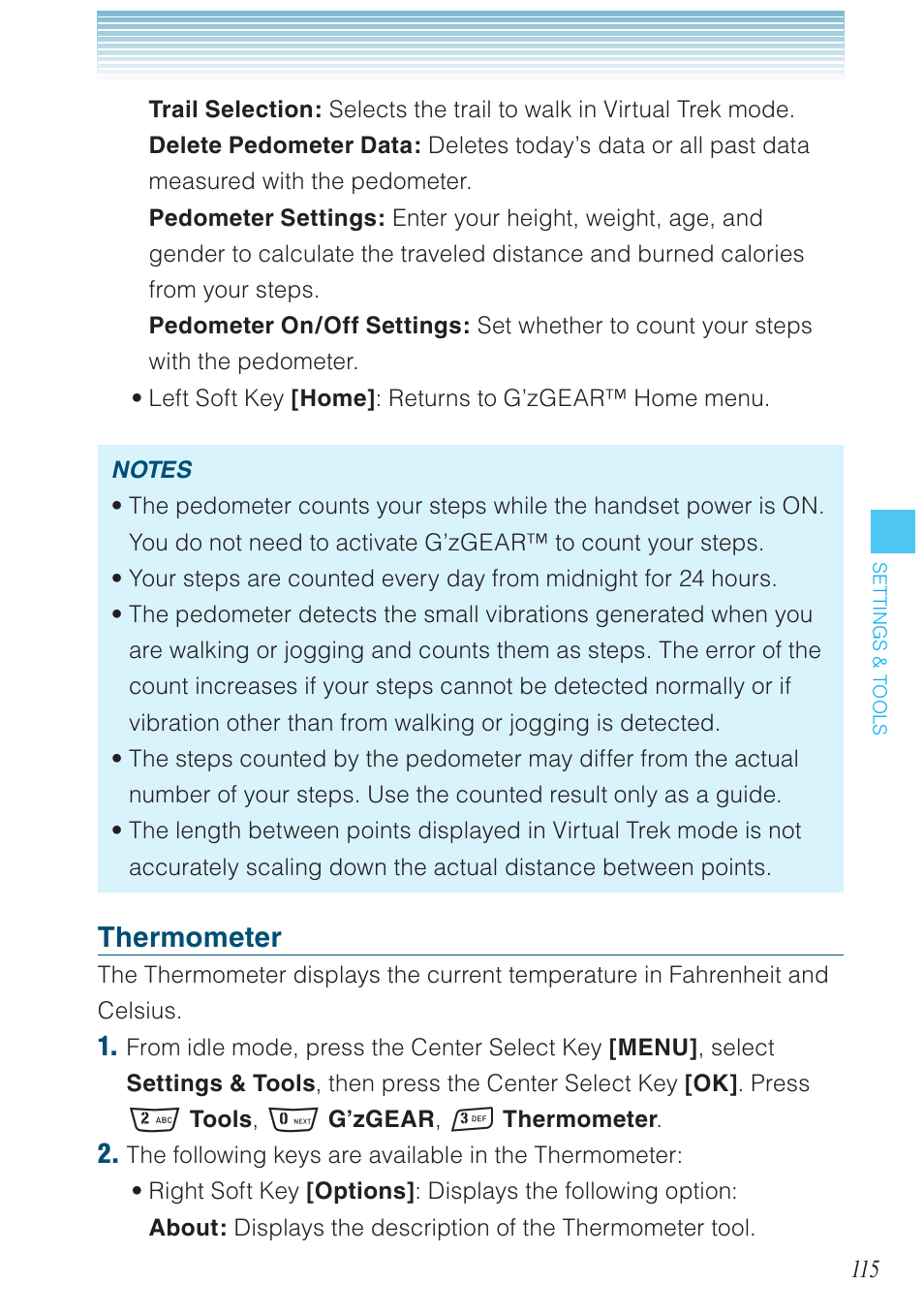 Thermometer | Casio G'zOne Rock User Manual | Page 116 / 201