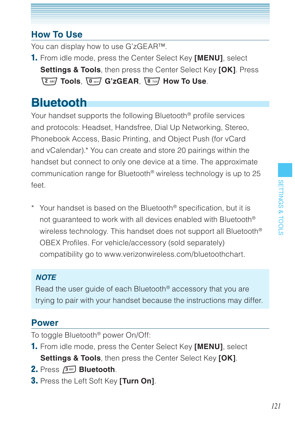 Bluetooth, How to use, Power | Casio G'zOne Rock User Manual | Page 122 / 201