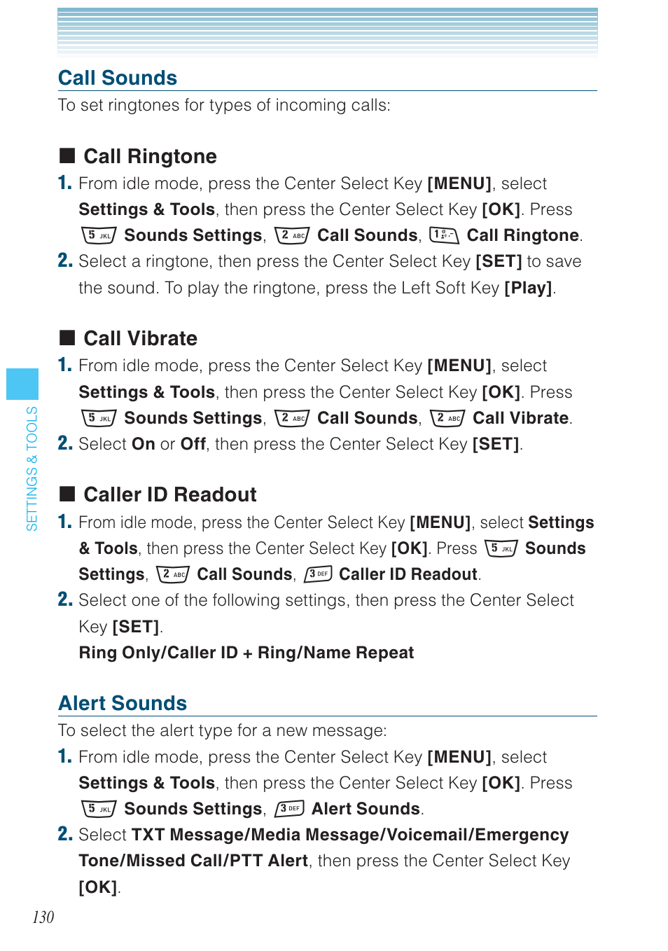 Call sounds, Call ringtone, Call vibrate | Caller id readout, Alert sounds | Casio G'zOne Rock User Manual | Page 131 / 201