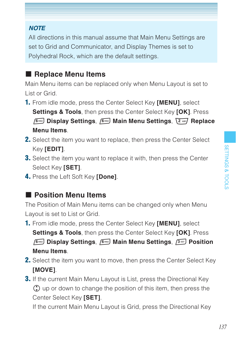 Replace menu items, Position menu items | Casio G'zOne Rock User Manual | Page 138 / 201