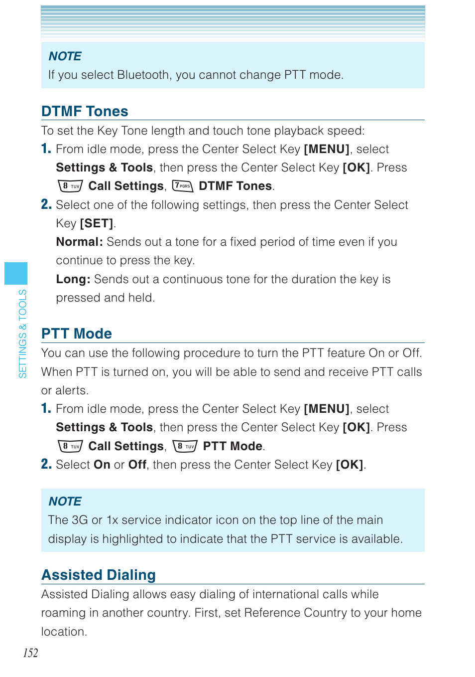 Dtmf tones, Ptt mode, Assisted dialing | Casio G'zOne Rock User Manual | Page 153 / 201