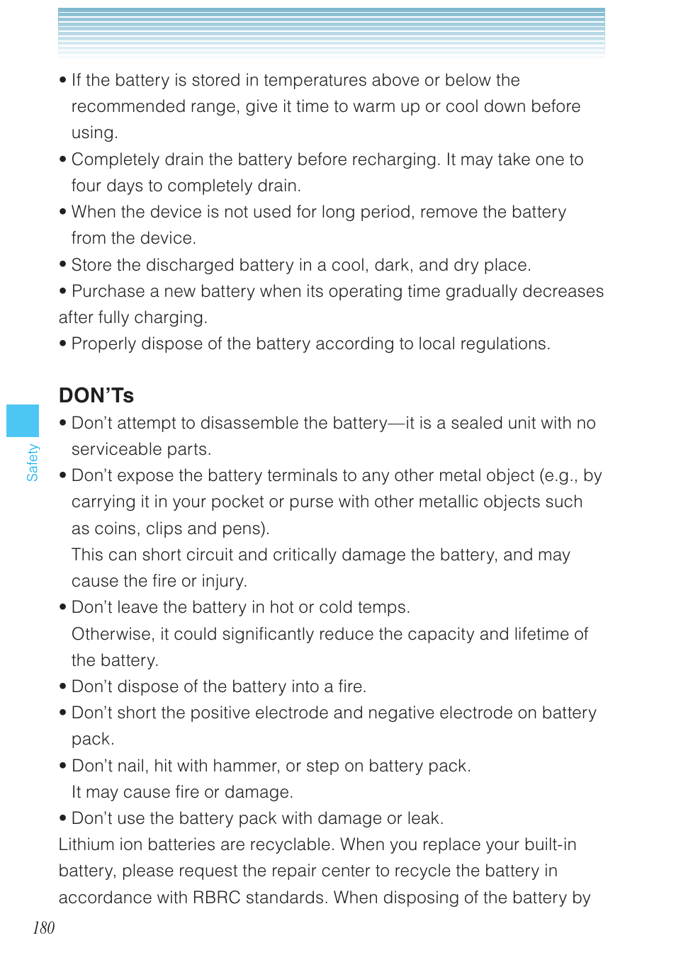 Don’ts | Casio G'zOne Rock User Manual | Page 181 / 201