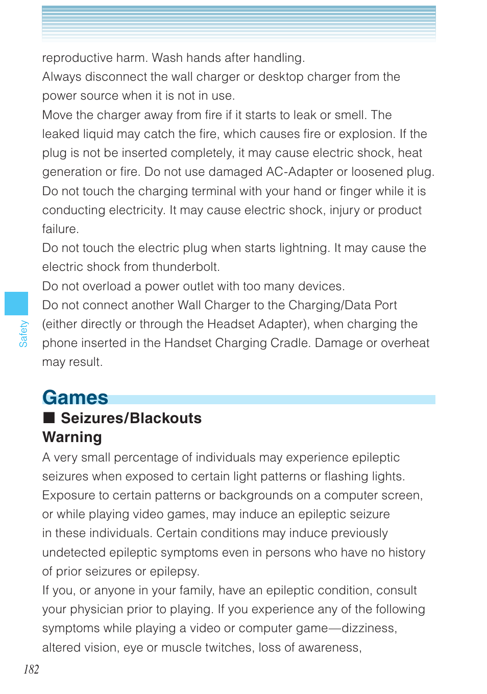Games, Seizures/blackouts warning | Casio G'zOne Rock User Manual | Page 183 / 201