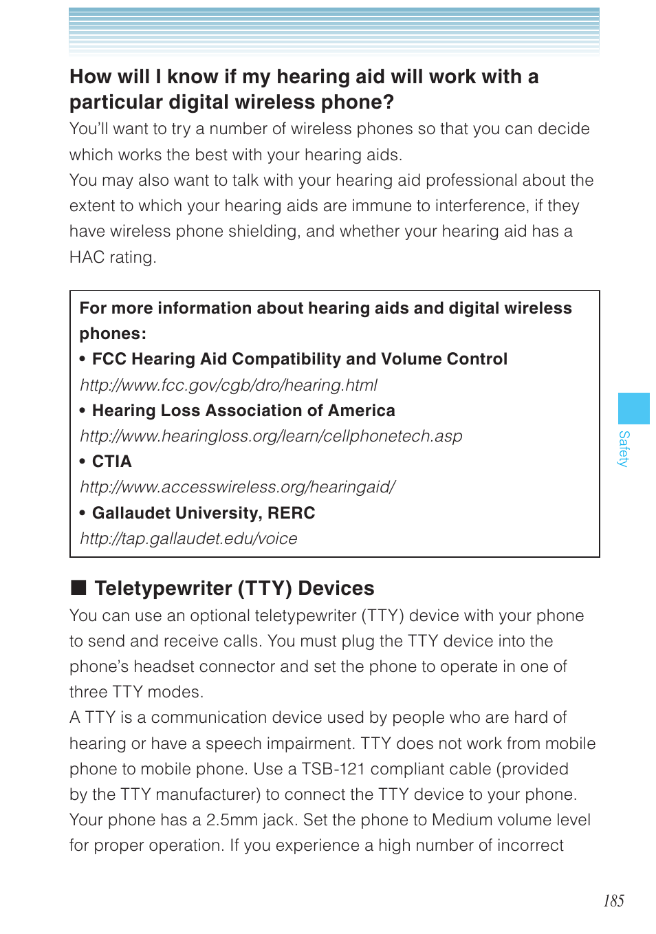 Teletypewriter (tty) devices | Casio G'zOne Rock User Manual | Page 186 / 201