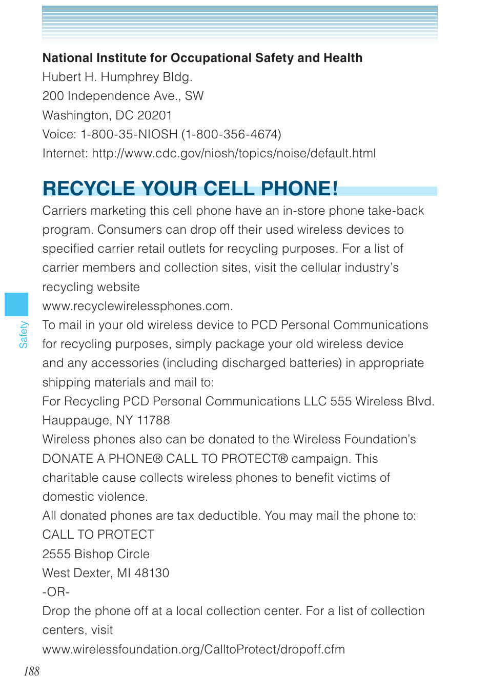 Recycle your cell phone | Casio G'zOne Rock User Manual | Page 189 / 201