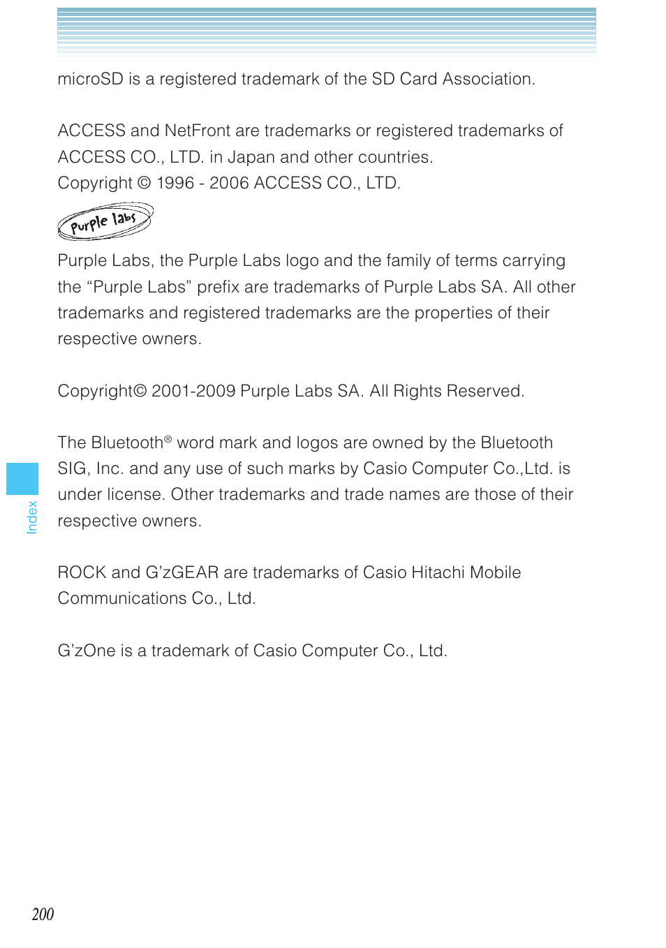 Casio G'zOne Rock User Manual | Page 201 / 201