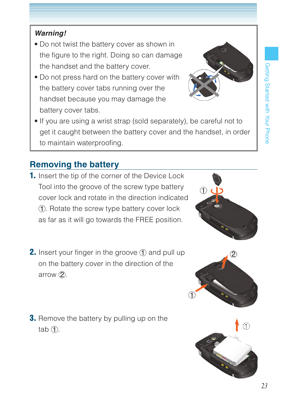 Removing the battery | Casio G'zOne Rock User Manual | Page 24 / 201