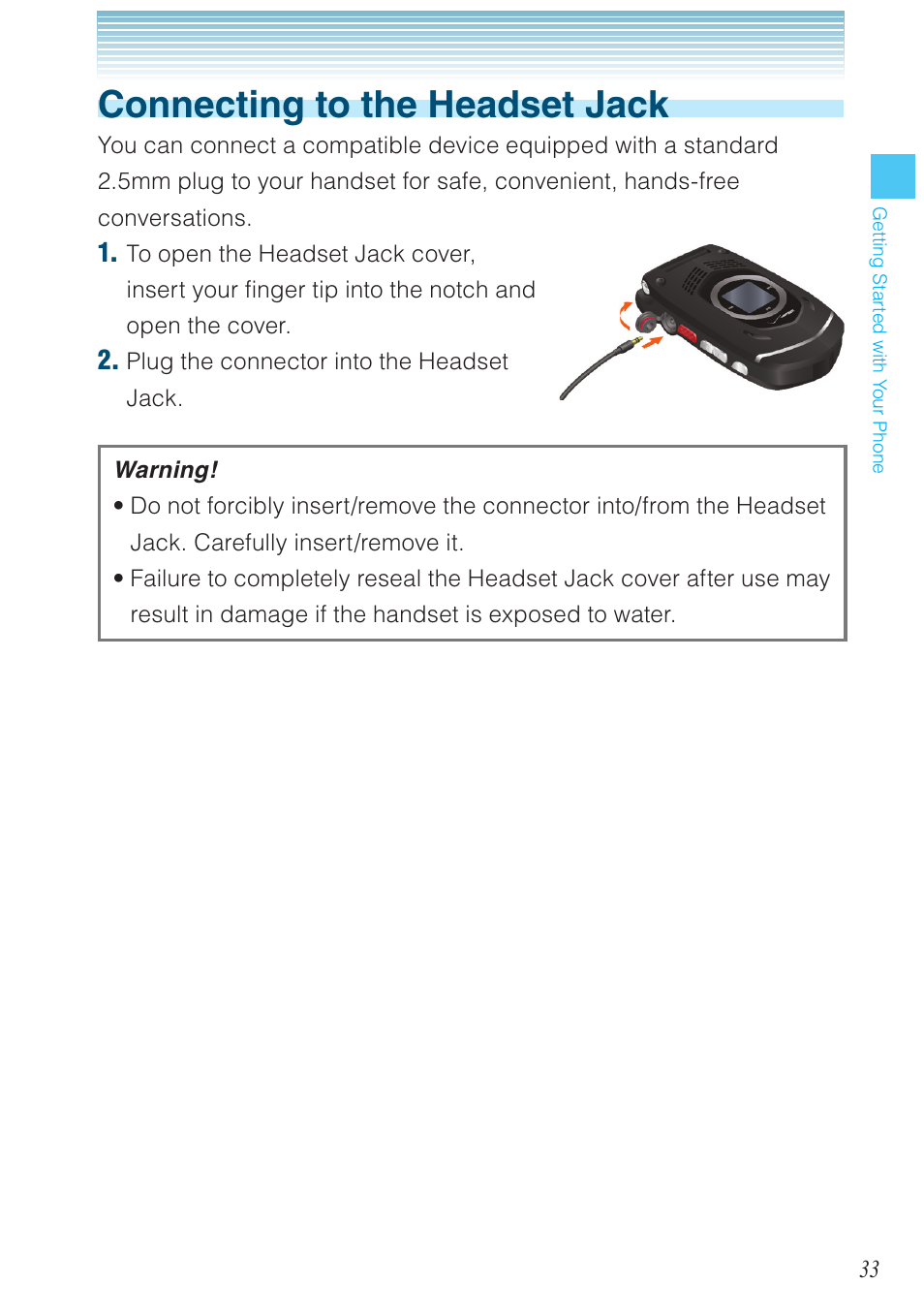 Connecting to the headset jack | Casio G'zOne Rock User Manual | Page 34 / 201