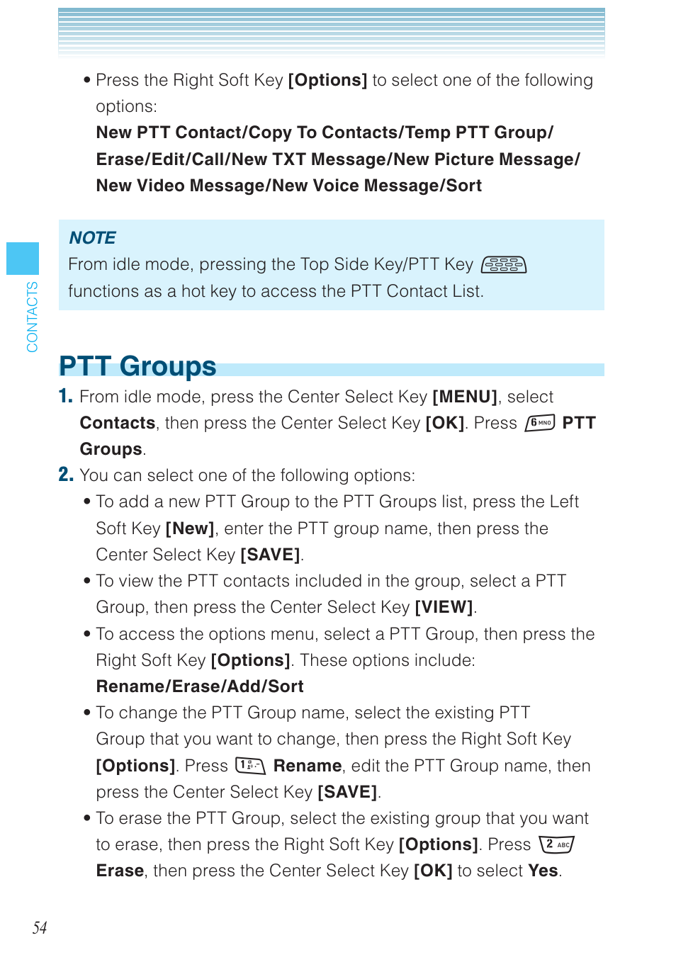 Ptt groups | Casio G'zOne Rock User Manual | Page 55 / 201