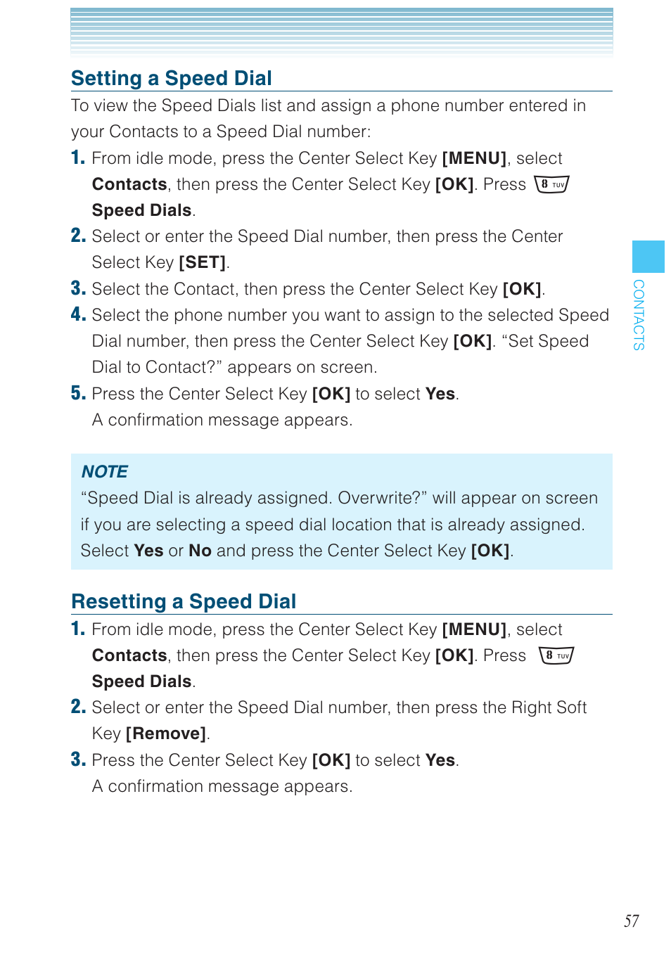 Setting a speed dial, Resetting a speed dial | Casio G'zOne Rock User Manual | Page 58 / 201