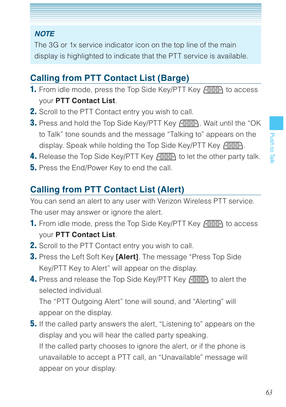Calling from ptt contact list (barge), Calling from ptt contact list (alert) | Casio G'zOne Rock User Manual | Page 64 / 201