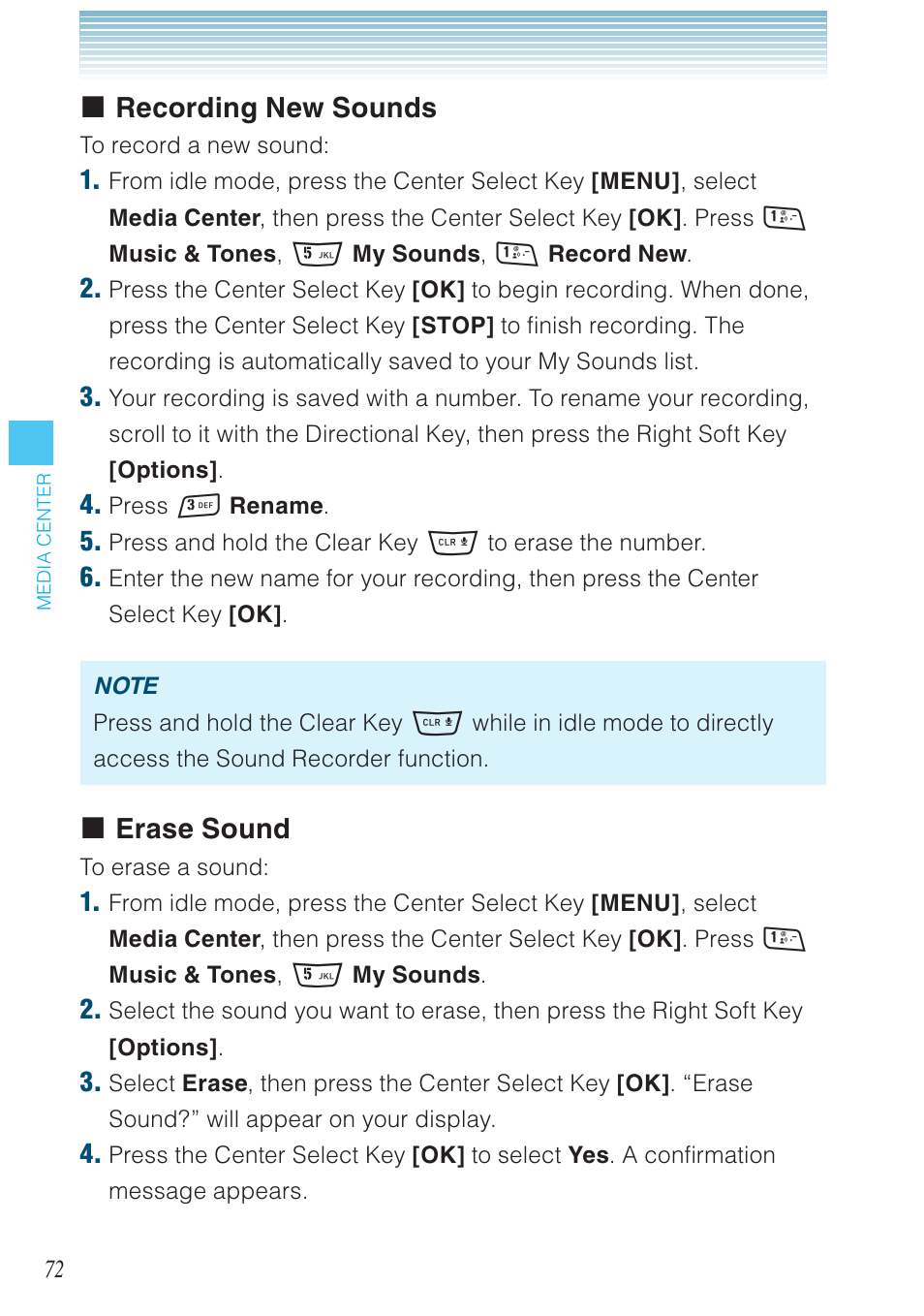 Recording new sounds, Erase sound | Casio G'zOne Rock User Manual | Page 73 / 201