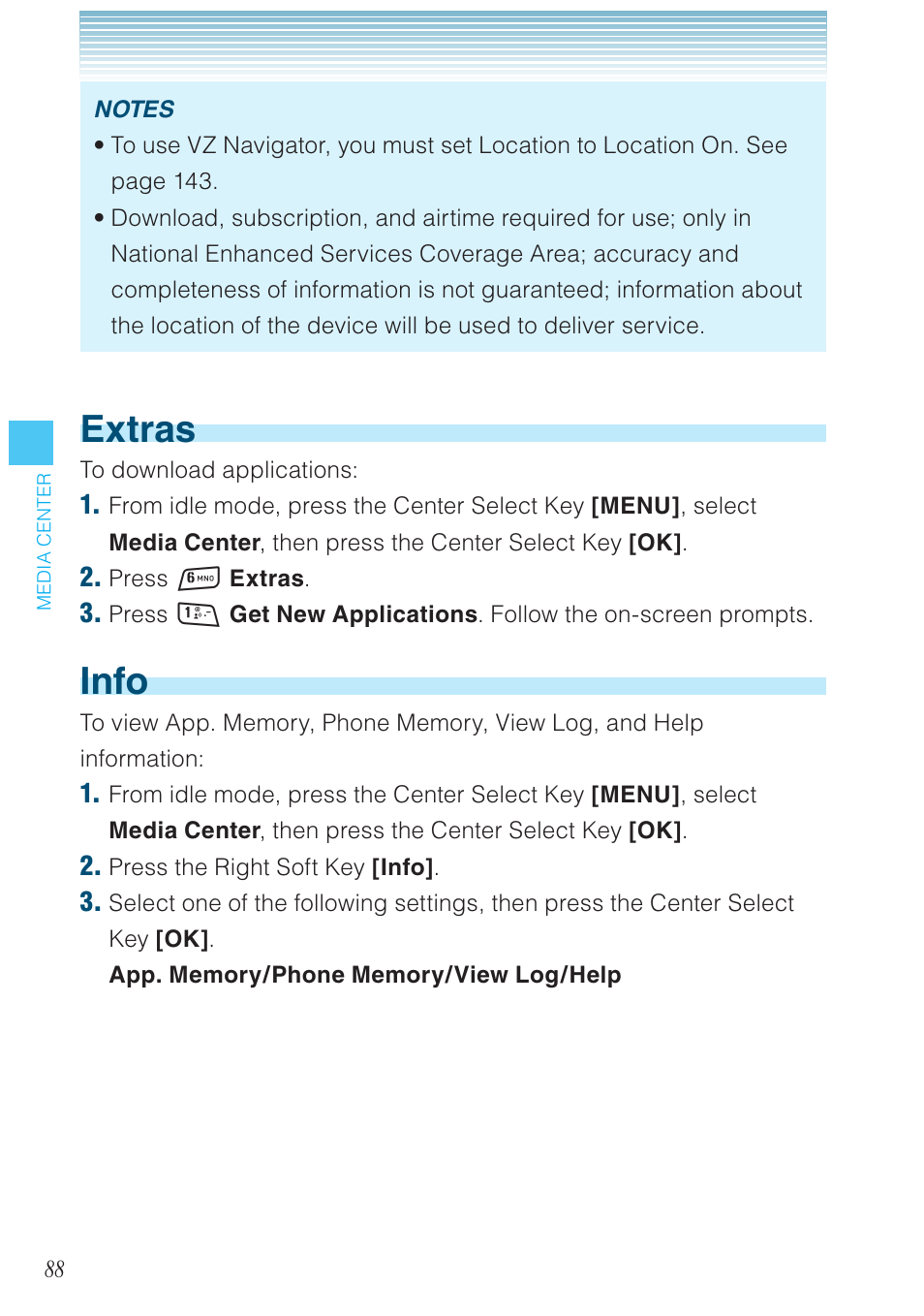 Extras, Info | Casio G'zOne Rock User Manual | Page 89 / 201