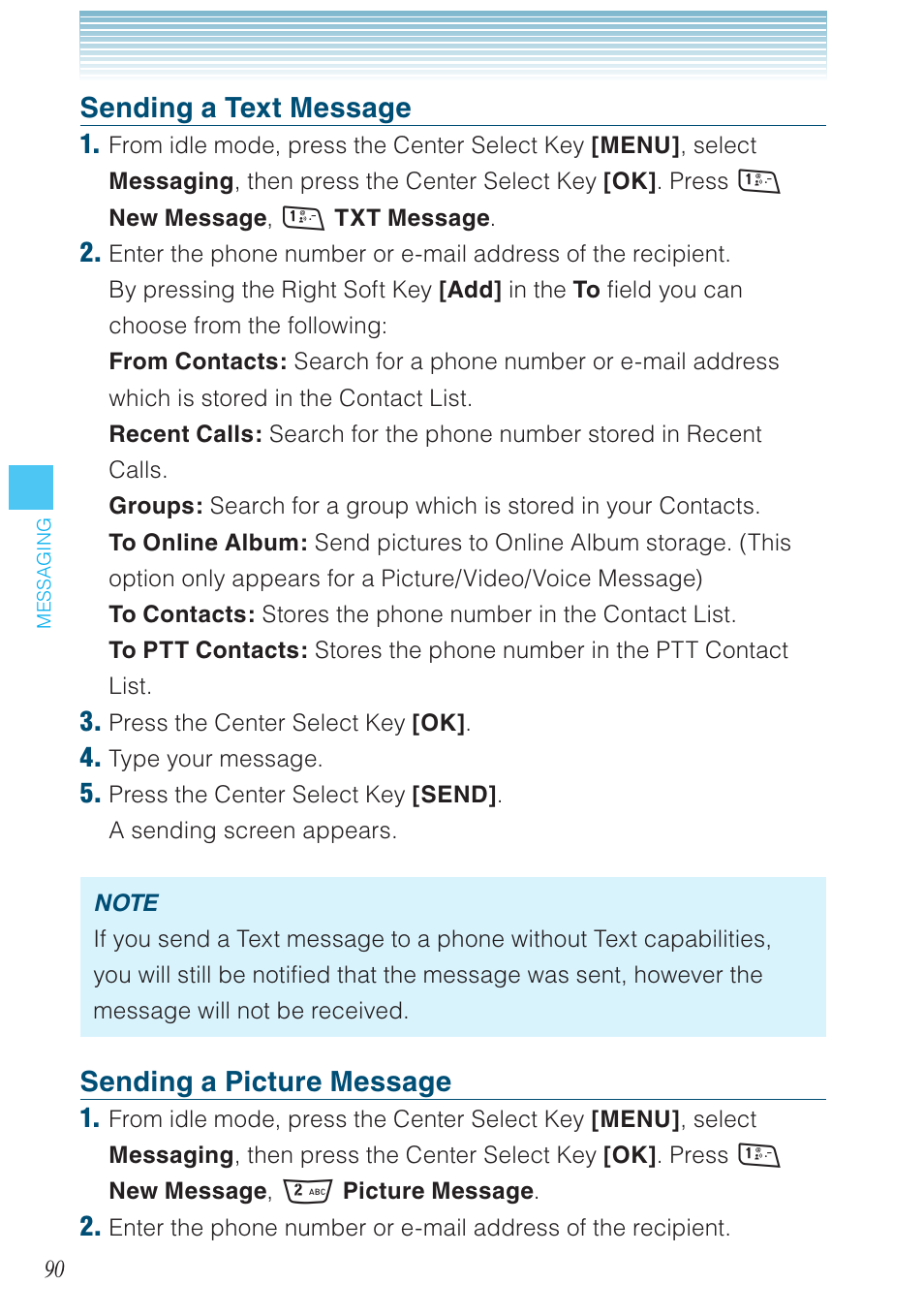 Sending a text message, Sending a picture message | Casio G'zOne Rock User Manual | Page 91 / 201