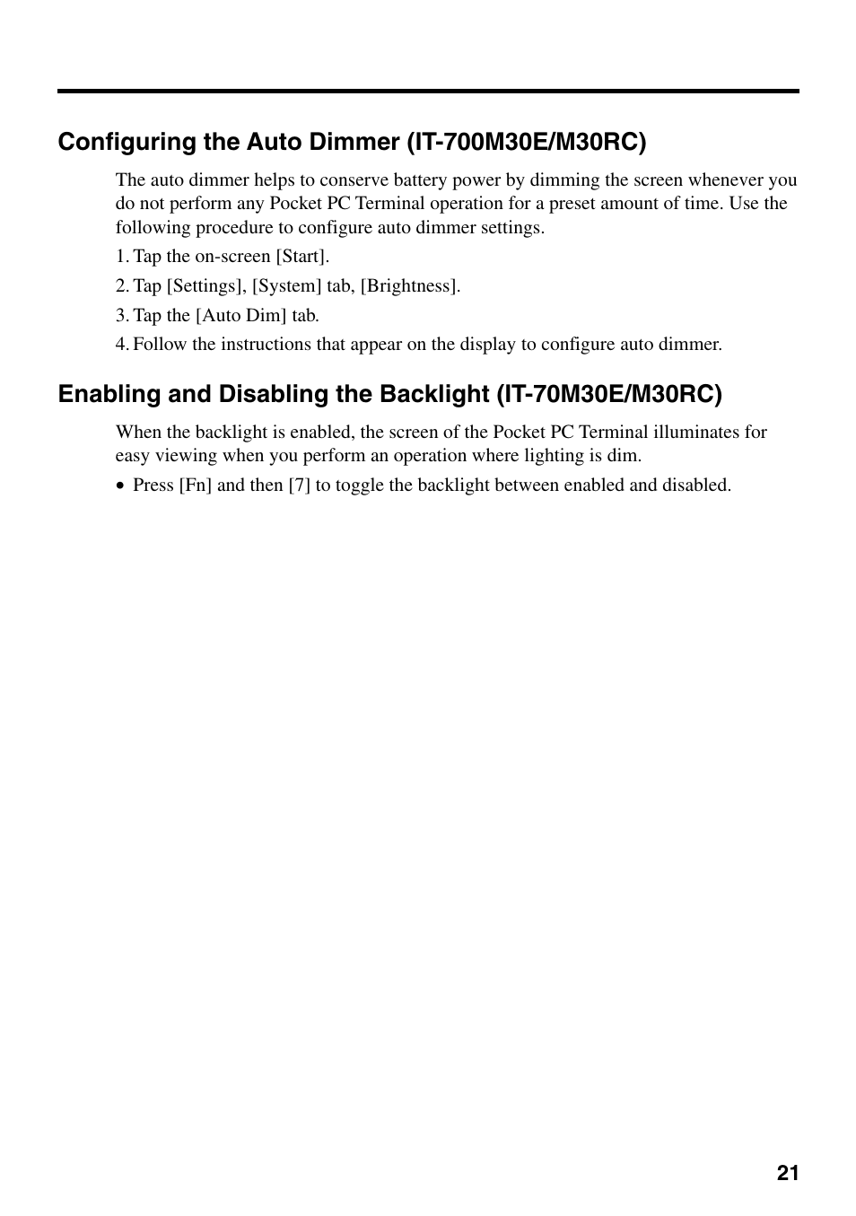 Configuring the auto dimmer (it-700m30e/m30rc) | Casio IT-700/70 User Manual | Page 23 / 63