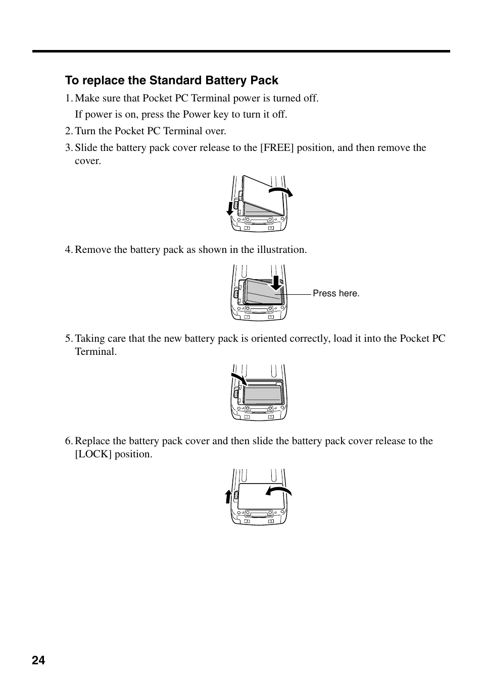 To replace the standard battery pack | Casio IT-700/70 User Manual | Page 26 / 63