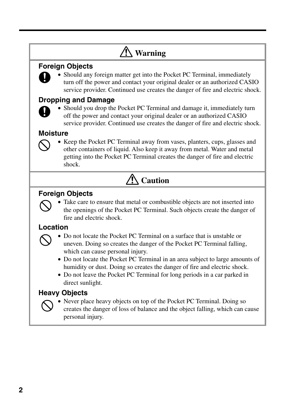 Warning, Caution | Casio IT-700/70 User Manual | Page 4 / 63