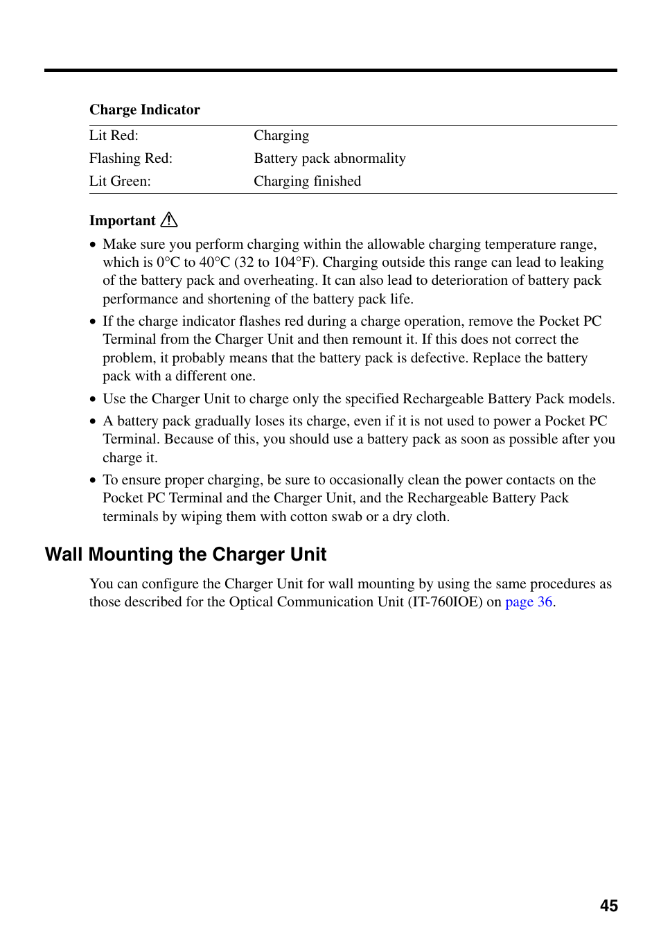 Wall mounting the charger unit | Casio IT-700/70 User Manual | Page 47 / 63