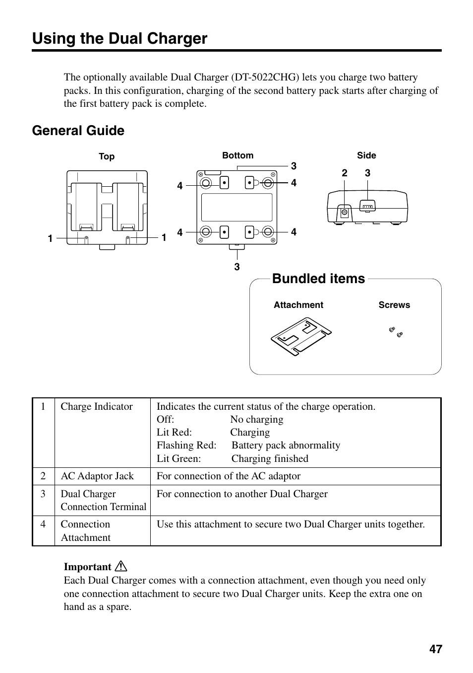 Using the dual charger, General guide, Bundled items | Casio IT-700/70 User Manual | Page 49 / 63