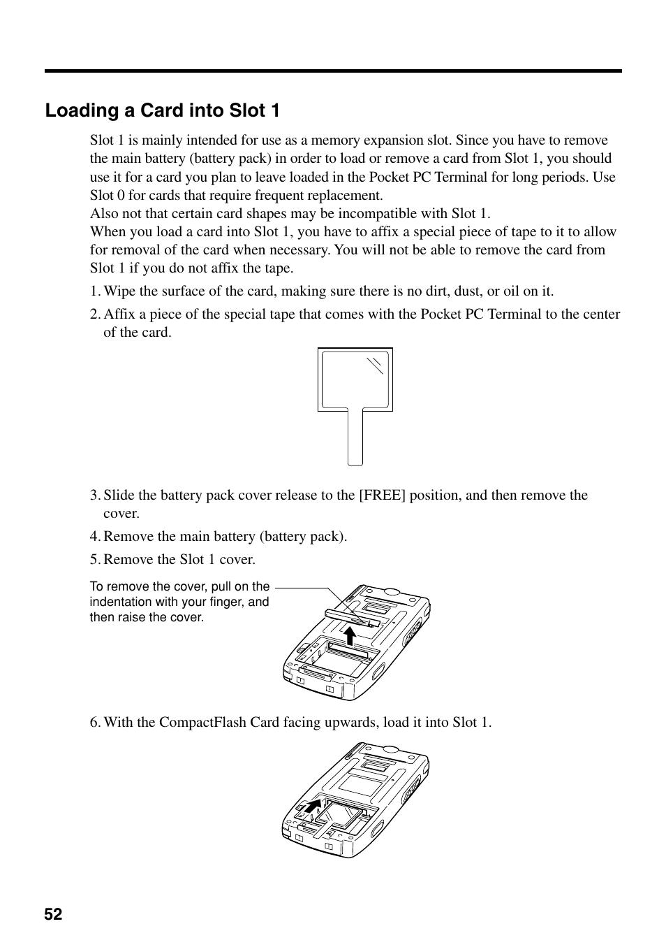 Loading a card into slot 1 | Casio IT-700/70 User Manual | Page 54 / 63