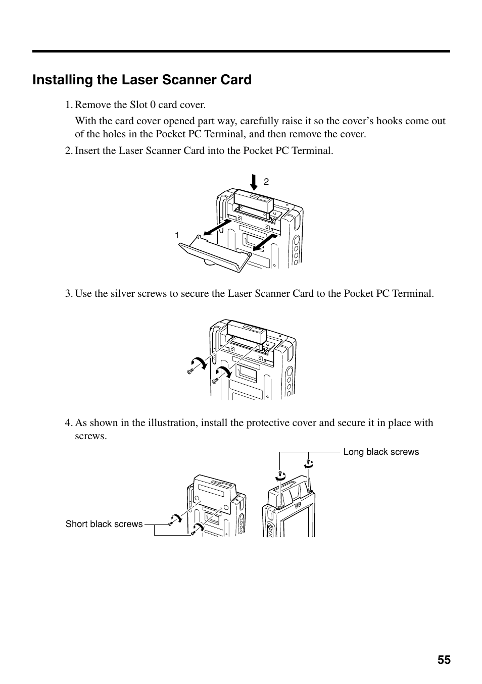 Installing the laser scanner card | Casio IT-700/70 User Manual | Page 57 / 63