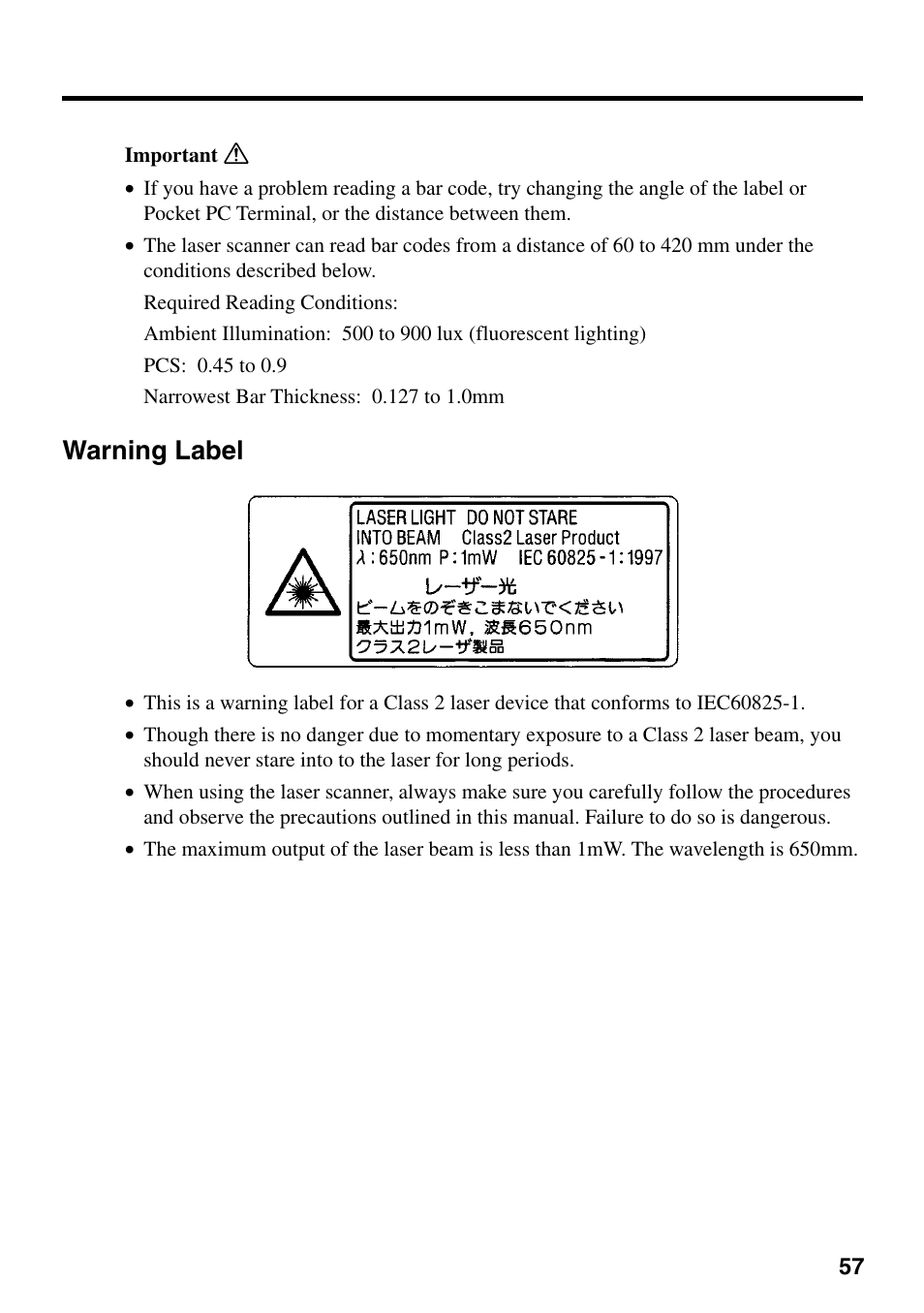 Warning label | Casio IT-700/70 User Manual | Page 59 / 63